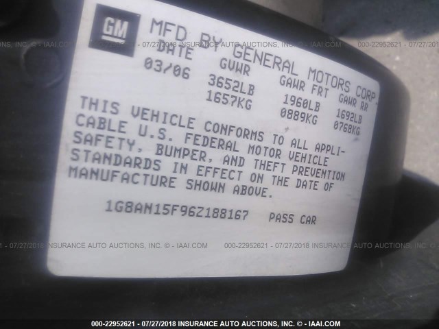 1G8AN15F96Z188167 - 2006 SATURN ION LEVEL 2 BLACK photo 9