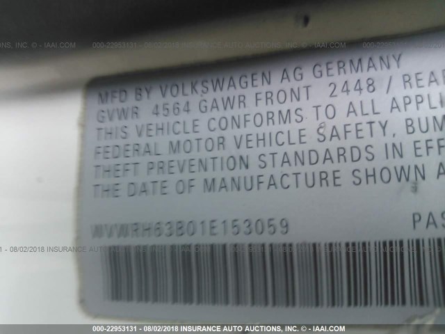 WVWRH63B01E153059 - 2001 VOLKSWAGEN PASSAT GLX 白色 照片 9