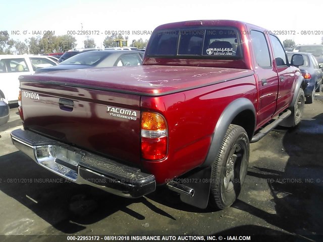 5TEGN92N64Z331779 - 2004 TOYOTA TACOMA DOUBLE CAB PRERUNNER RED photo 4