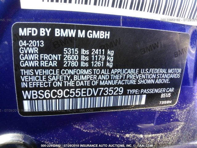 WBS6C9C55EDV73529 - 2014 BMW M6 GRAN COUPE Dark Blue photo 9