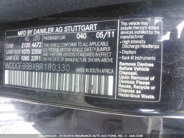 WDDGF8BBXBR180330 - 2011 MERCEDES-BENZ C 300 4MATIC BLACK photo 9