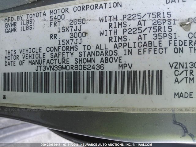 JT3VN39W0R8062436 - 1994 TOYOTA 4RUNNER VN39 SR5 灰色 照片 9