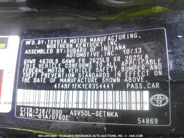 4T4BF1FK1ER354441 - 2014 TOYOTA CAMRY L/SE/LE/XLE 黑色 照片 9