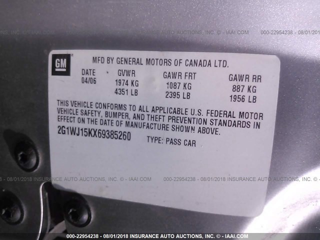 2G1WJ15KX69385260 - 2006 CHEVROLET MONTE CARLO LS SILVER photo 9