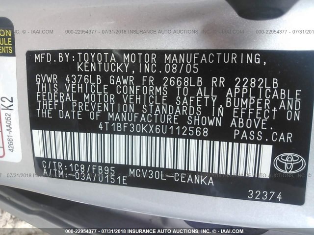 4T1BF30KX6U112568 - 2006 TOYOTA CAMRY LE/XLE/SE 银色 照片 9
