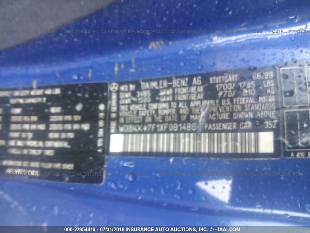 WDBKK47F1XF081486 - 1999 MERCEDES-BENZ SLK 230 KOMPRESSOR BLUE photo 9