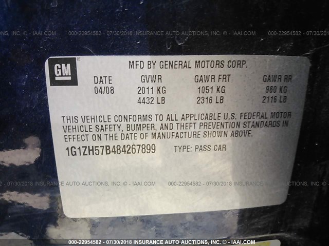 1G1ZH57B484267899 - 2008 CHEVROLET MALIBU 1LT BLUE photo 9