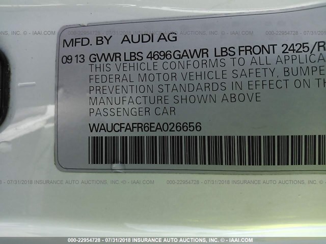 WAUCFAFR6EA026656 - 2014 AUDI A5 PREMIUM WHITE photo 9