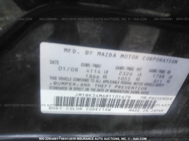 JM1BK34M681101678 - 2008 MAZDA SPEED 3 BLACK photo 9