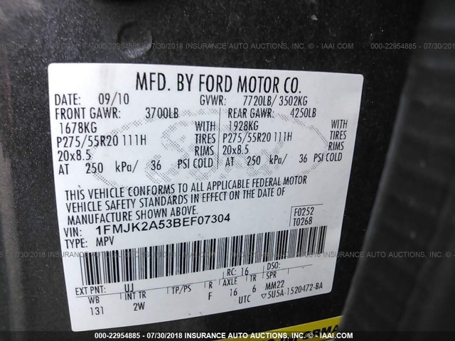 1FMJK2A53BEF07304 - 2011 FORD EXPEDITION EL LIMITED GRAY photo 9