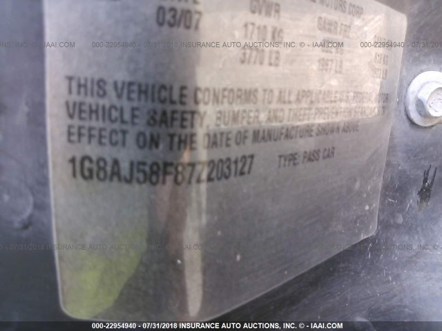 1G8AJ58F87Z203127 - 2007 SATURN ION LEVEL 2 灰色 照片 9