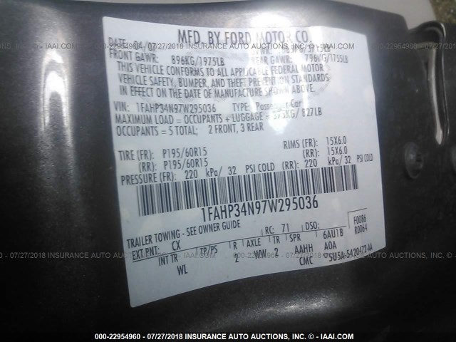 1FAHP34N97W295036 - 2007 FORD FOCUS ZX4/S/SE/SES 灰色 照片 9