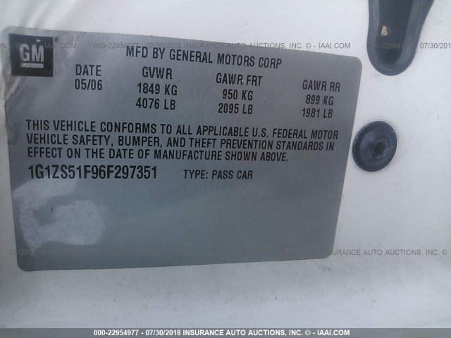 1G1ZS51F96F297351 - 2006 CHEVROLET MALIBU LS თეთრი ფოტო 9