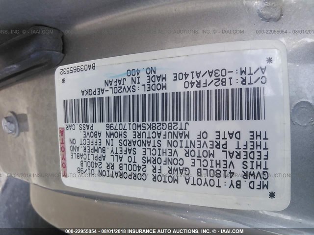 JT2BG28K5W0170796 - 1998 TOYOTA CAMRY LE/XLE TAN photo 9
