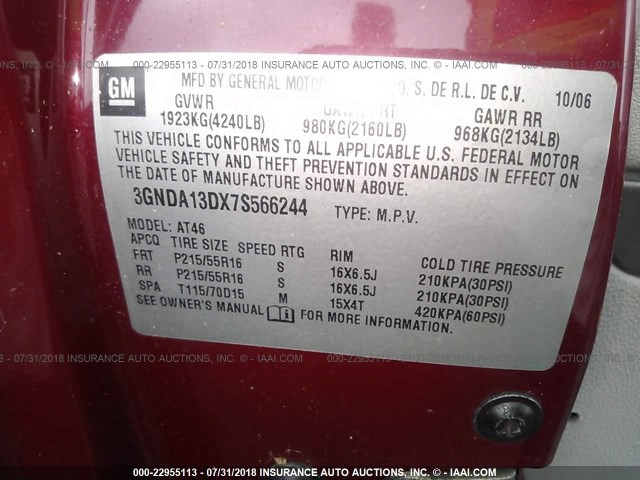 3GNDA13DX7S566244 - 2007 CHEVROLET HHR LS RED photo 9