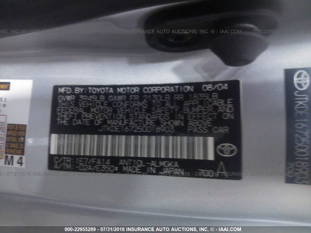 JTKDE167250018903 - 2005 TOYOTA SCION TC 银色 照片 9