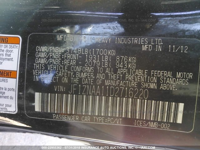 JF1ZNAA11D2716220 - 2013 TOYOTA SCION FR-S BLACK photo 9