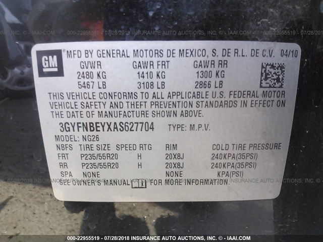 3GYFNBEYXAS627704 - 2010 CADILLAC SRX PERFORMANCE COLLECTION Қара фото 9