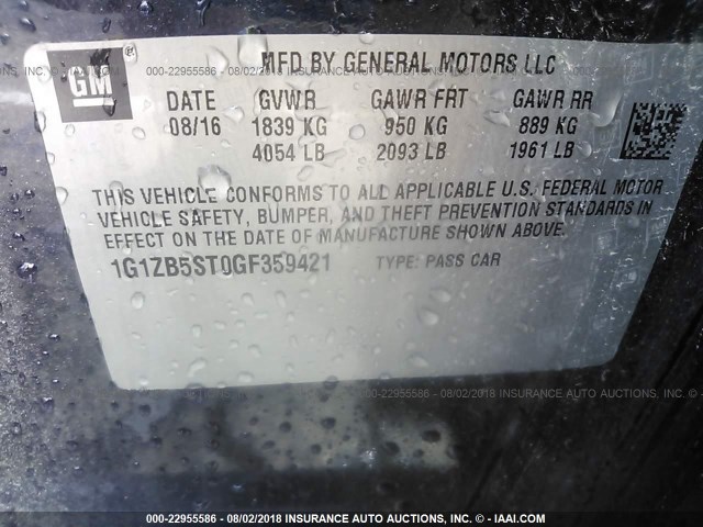 1G1ZB5ST0GF359421 - 2016 CHEVROLET MALIBU LS Tünd mavi foto 9