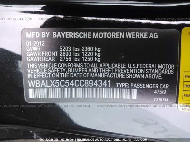 WBALX5C54CC894341 - 2012 BMW 650 XI BLACK photo 9