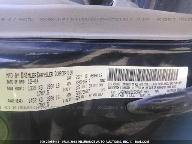 1J4GR48K65C579707 - 2005 JEEP GRAND CHEROKEE LAREDO/COLUMBIA/FREEDOM 黑色 照片 9
