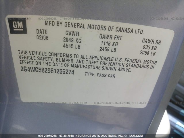 2G4WC582961255274 - 2006 BUICK LACROSSE CX SILVER photo 9