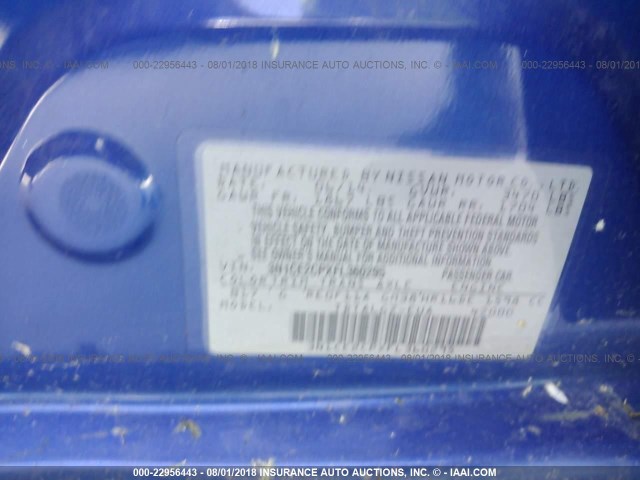 3N1CE2CPXFL360295 - 2015 NISSAN VERSA NOTE S/S PLUS/SV/SL/SR BLUE photo 9