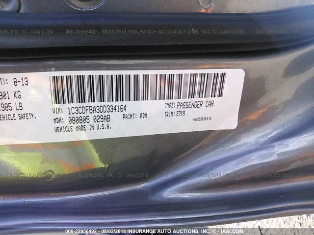 1C3CDFBA3DD334164 - 2013 DODGE DART SXT GRAY photo 9