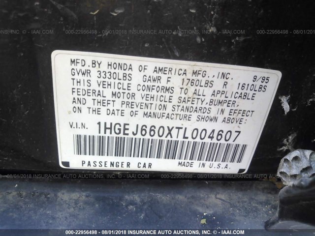 1HGEJ660XTL004607 - 1996 HONDA CIVIC LX BLACK photo 9