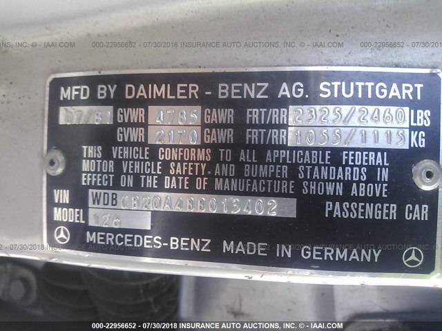 WDBCB20A4BB013402 - 1981 MERCEDES-BENZ 300 SD SILVER photo 9