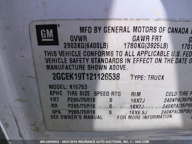 2GCEK19T121126538 - 2002 CHEVROLET SILVERADO K1500 WHITE photo 9