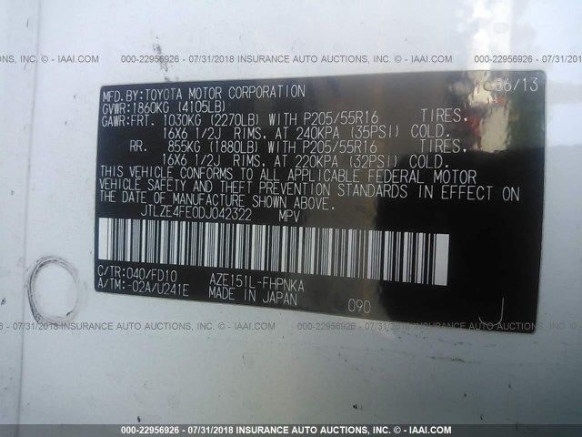 JTLZE4FE0DJ042322 - 2013 TOYOTA SCION XB Ақ фото 9