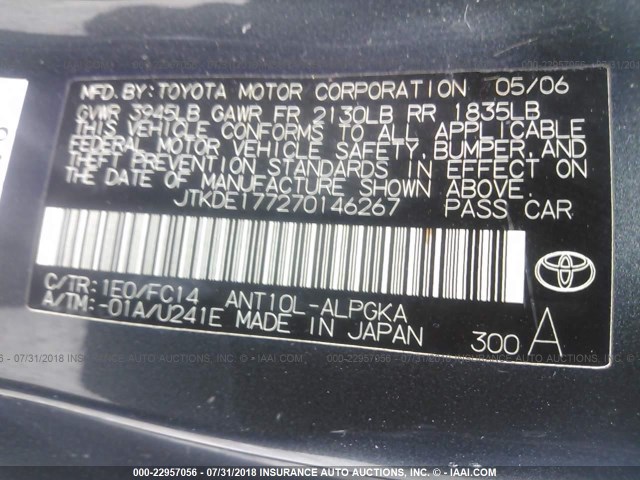JTKDE177270146267 - 2007 TOYOTA SCION TC 深蓝色 照片 9