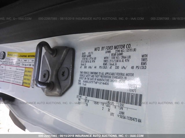 NM0LS7F74F1214400 - 2015 FORD TRANSIT CONNECT XLT WHITE photo 9