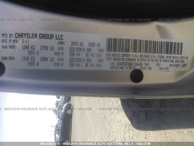 3D4PG3FG9BT534400 - 2011 DODGE JOURNEY CREW SILVER photo 9