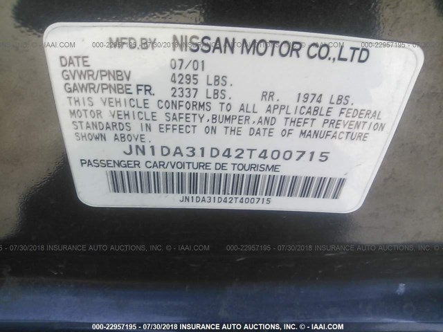 JN1DA31D42T400715 - 2002 NISSAN MAXIMA GLE/GXE/SE GRAY photo 7