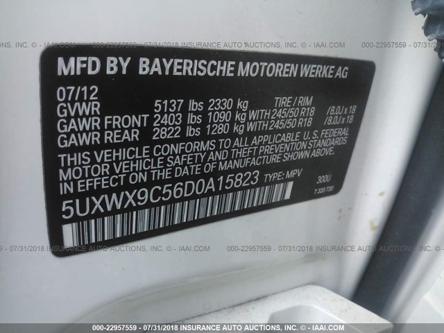 5UXWX9C56D0A15823 - 2013 BMW X3 XDRIVE28I WHITE photo 9