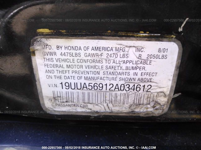 19UUA56912A034612 - 2002 ACURA 3.2TL TYPE-S BLACK photo 9