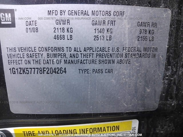 1G1ZK57778F204264 - 2008 CHEVROLET MALIBU LTZ 黑色 照片 9