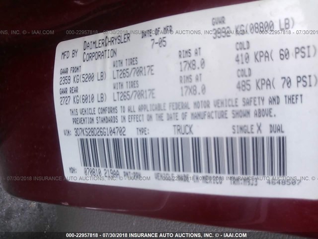 3D7KS28D26G104702 - 2006 DODGE RAM 2500 ST/SLT RED photo 9