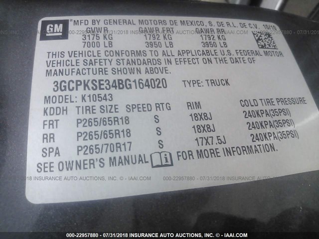 3GCPKSE34BG164020 - 2011 CHEVROLET SILVERADO K1500 LT GRAY photo 9