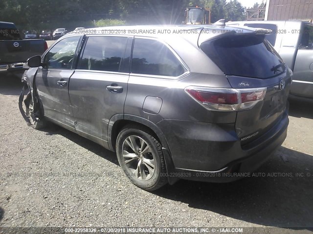 5TDJKRFH3FS201350 - 2015 TOYOTA HIGHLANDER XLE ნაცრისფერი ფოტო 3