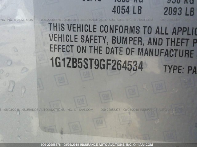 1G1ZB5ST9GF264534 - 2016 CHEVROLET MALIBU LS ვერცხლისფერი ფოტო 9