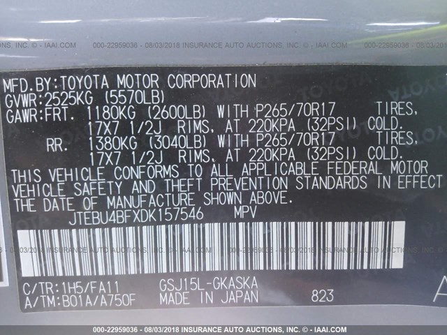 JTEBU4BFXDK157546 - 2013 TOYOTA FJ CRUISER SILVER photo 9