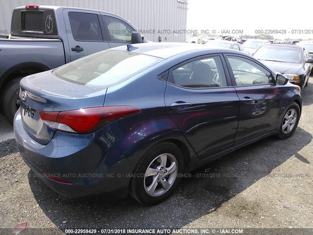 KMHDH4AEXEU203291 - 2014 HYUNDAI ELANTRA BLUE photo 4