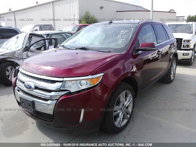 2FMDK3KC7DBC66278 - 2013 FORD EDGE LIMITED RED photo 2