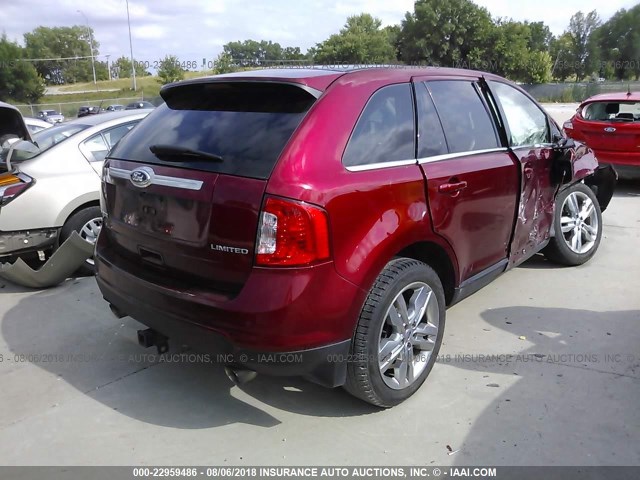 2FMDK3KC7DBC66278 - 2013 FORD EDGE LIMITED RED photo 4