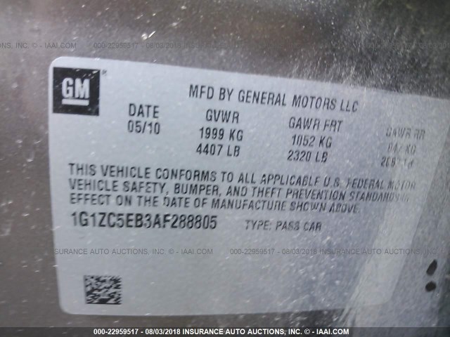 1G1ZC5EB3AF288805 - 2010 CHEVROLET MALIBU 1LT 棕色 照片 9