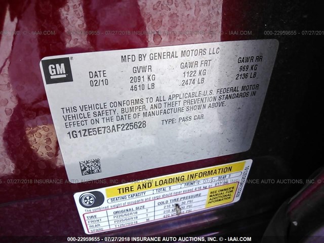 1G1ZE5E73AF225628 - 2010 CHEVROLET MALIBU LTZ 红色 照片 9