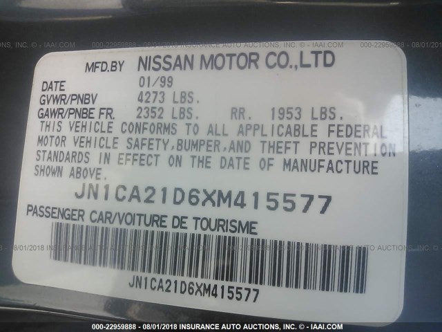 JN1CA21D6XM415577 - 1999 NISSAN MAXIMA GLE/GXE/SE GRAY photo 9